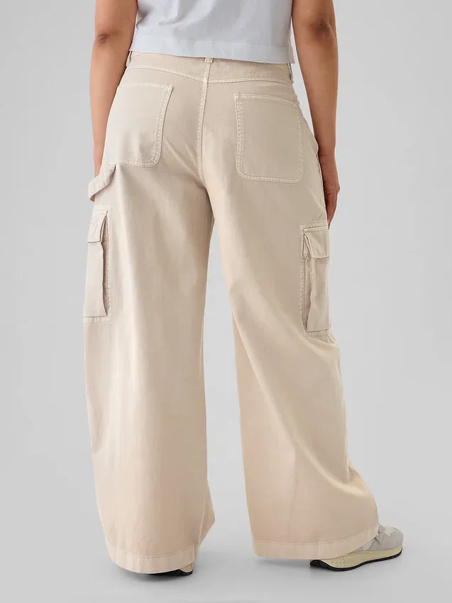 Mid-rise baggy kaki cargobroek