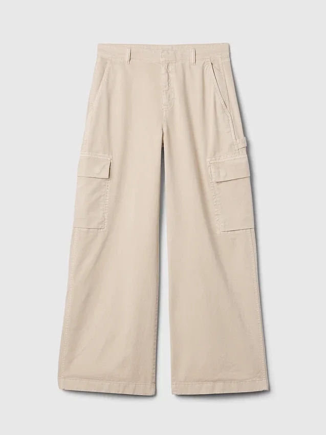 Mid-rise baggy kaki cargobroek