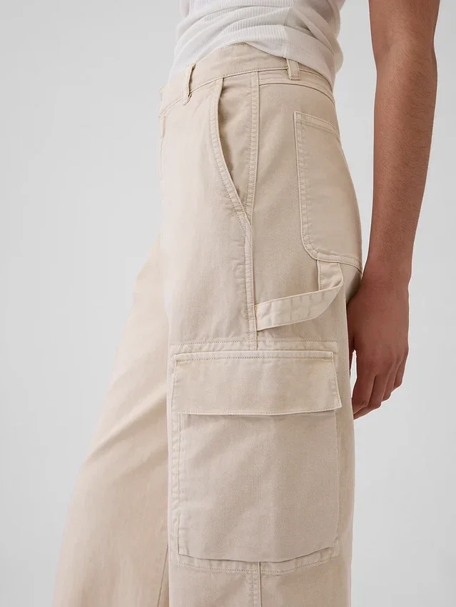 Mid-rise baggy kaki cargobroek