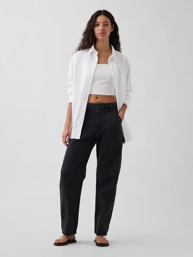 Mid-rise barrel utility enkellange broek