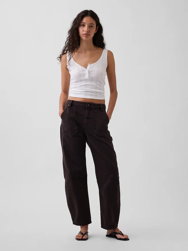Mid-rise barrel utility enkellange broek