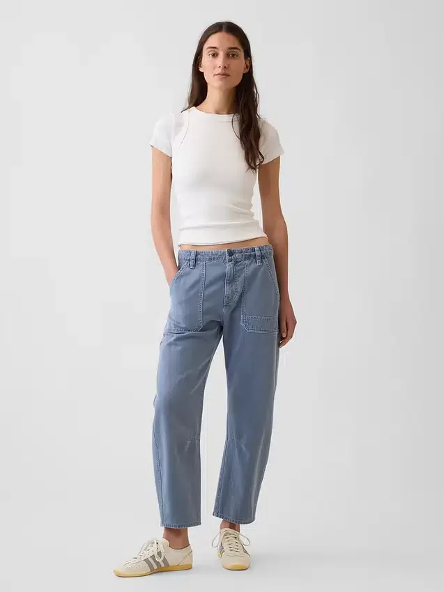 Mid-rise barrel utility enkellange broek