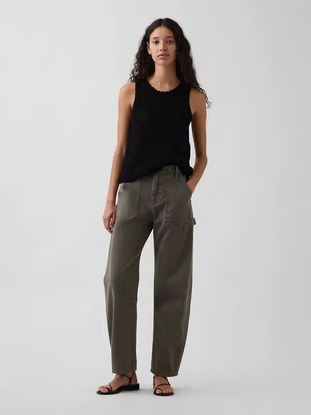 Mid-rise barrel utility enkellange broek
