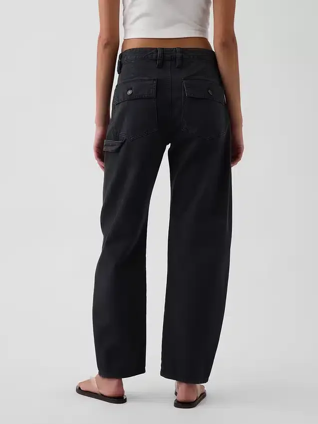 Mid-rise barrel utility enkellange broek