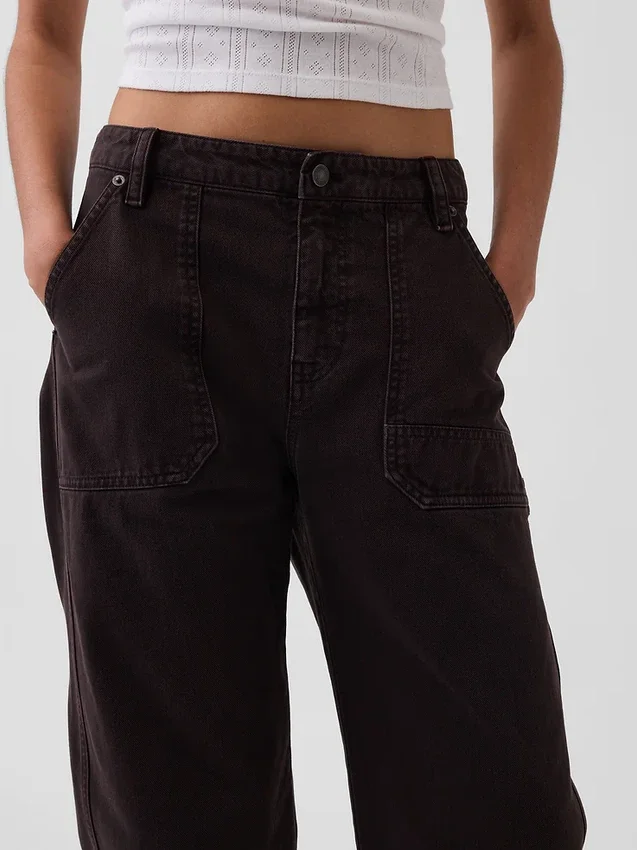 Mid-rise barrel utility enkellange broek