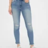 Mid-rise distressed true skinny enkellange Jeans
