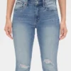 Mid-rise distressed true skinny enkellange Jeans