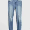 Mid-rise distressed true skinny enkellange Jeans