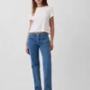 Mid-rise geborduurde, relaxte rechte Jeans