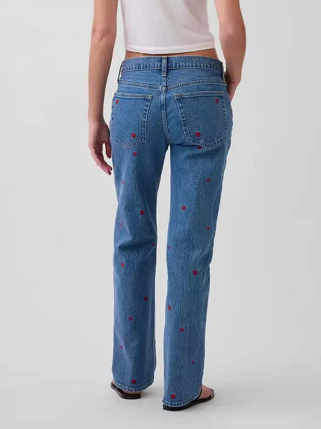 Mid-rise geborduurde, relaxte rechte Jeans