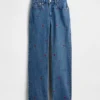 Mid-rise geborduurde, relaxte rechte Jeans