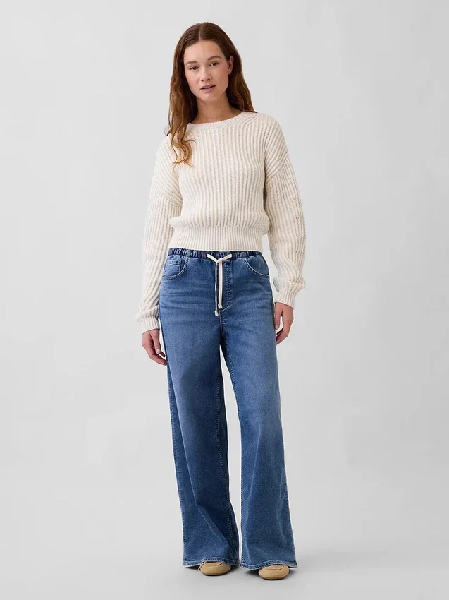 Mid-rise gebreide, comfortabele baggy Jeans
