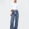Mid-rise gebreide, comfortabele baggy Jeans