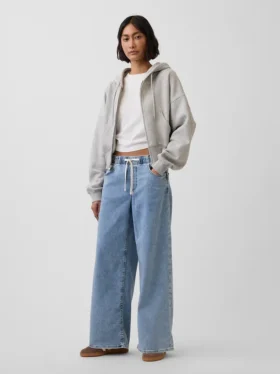 Mid-rise gebreide, comfortabele baggy Jeans