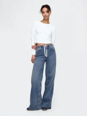 Mid-rise gebreide, comfortabele baggy Jeans