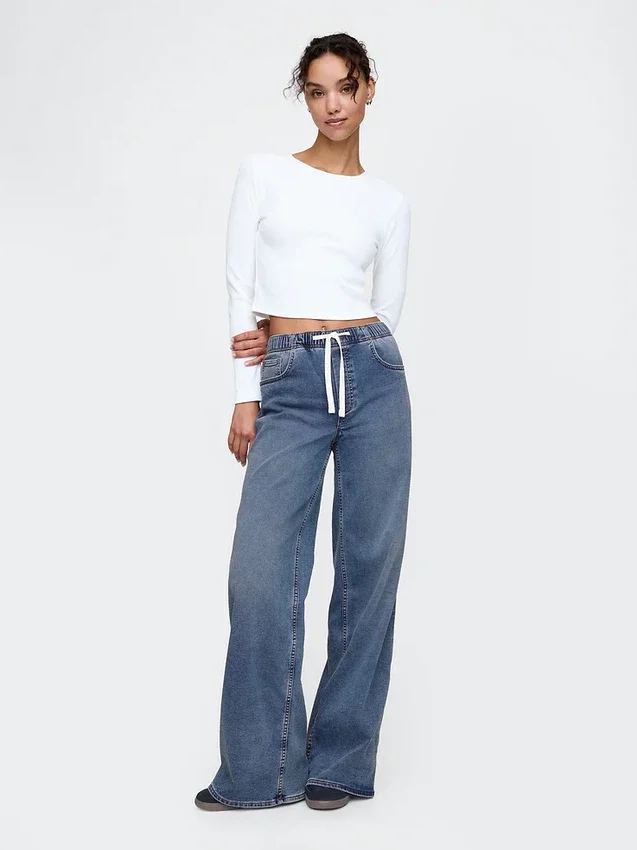 Mid-rise gebreide, comfortabele baggy Jeans