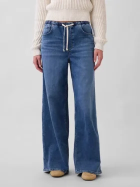 Mid-rise gebreide, comfortabele baggy Jeans