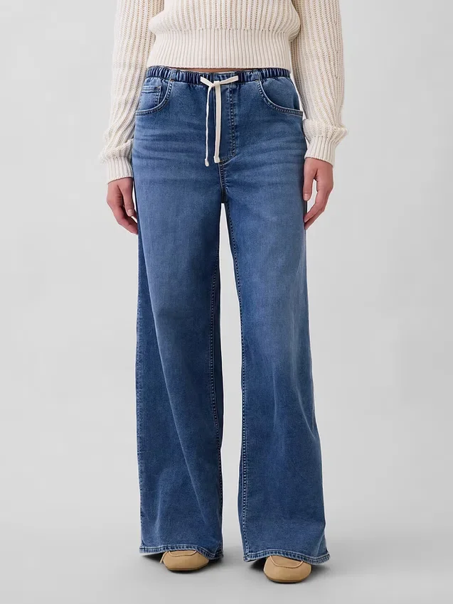 Mid-rise gebreide, comfortabele baggy Jeans