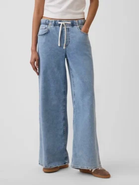 Mid-rise gebreide, comfortabele baggy Jeans