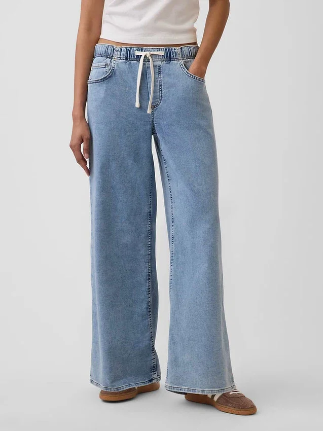 Mid-rise gebreide, comfortabele baggy Jeans