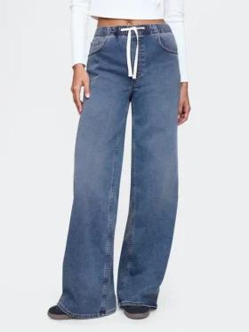 Mid-rise gebreide, comfortabele baggy Jeans