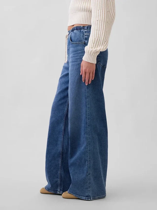 Mid-rise gebreide, comfortabele baggy Jeans