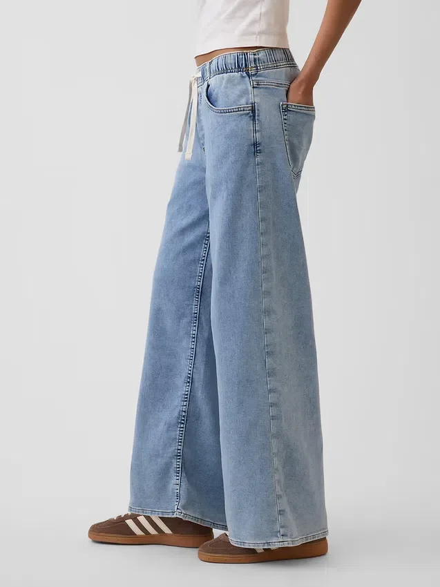 Mid-rise gebreide, comfortabele baggy Jeans