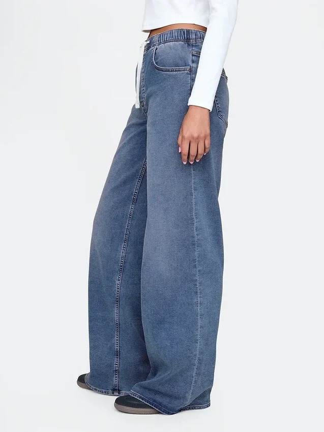 Mid-rise gebreide, comfortabele baggy Jeans