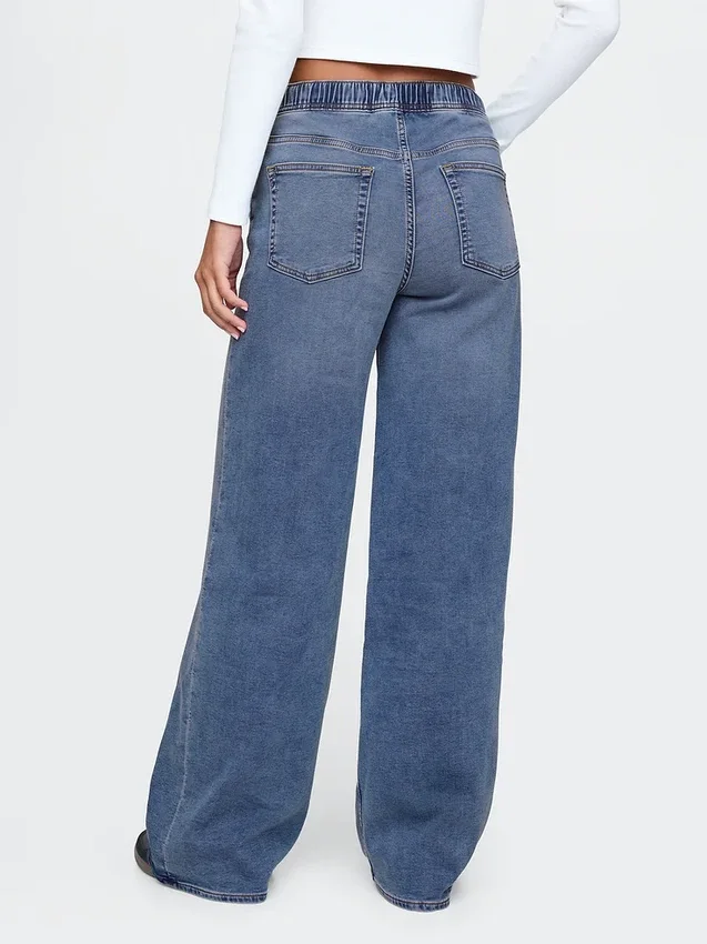 Mid-rise gebreide, comfortabele baggy Jeans