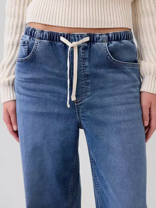 Mid-rise gebreide, comfortabele baggy Jeans