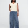 Mid-rise gebreide, comfortabele baggy Jeans