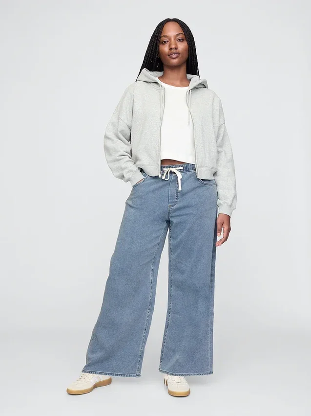 Mid-rise gebreide, comfortabele baggy Jeans