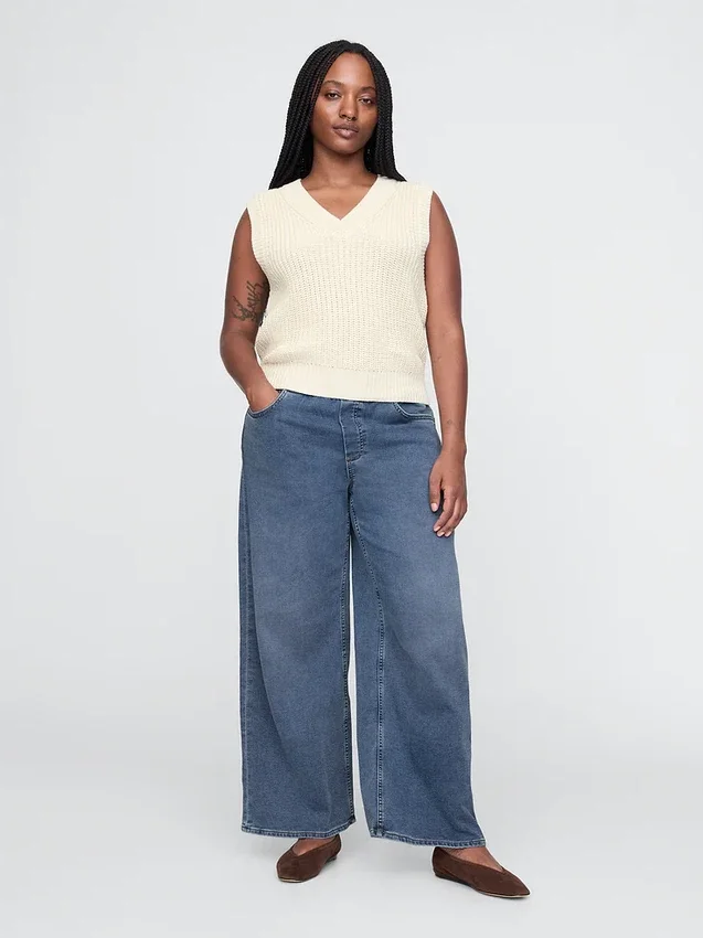 Mid-rise gebreide, comfortabele baggy Jeans