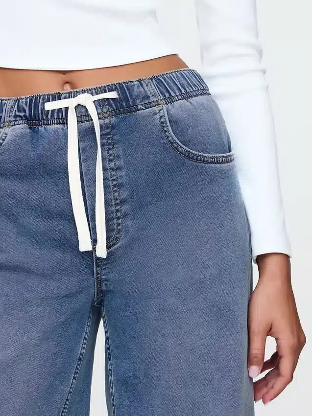 Mid-rise gebreide, comfortabele baggy Jeans