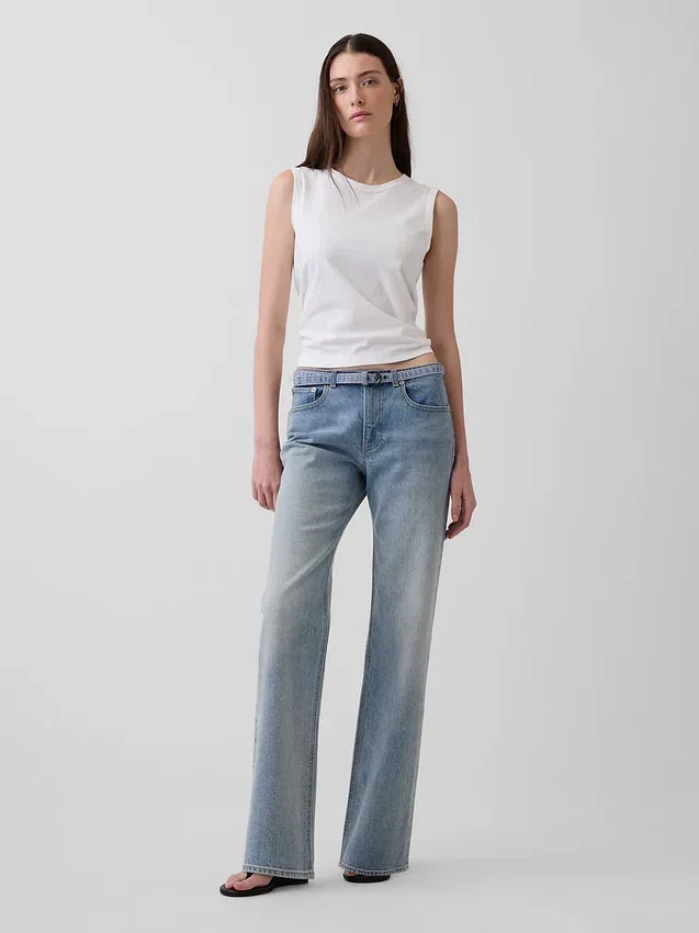 Mid-rise Micro Riemen Relaxed Straight-Jeans