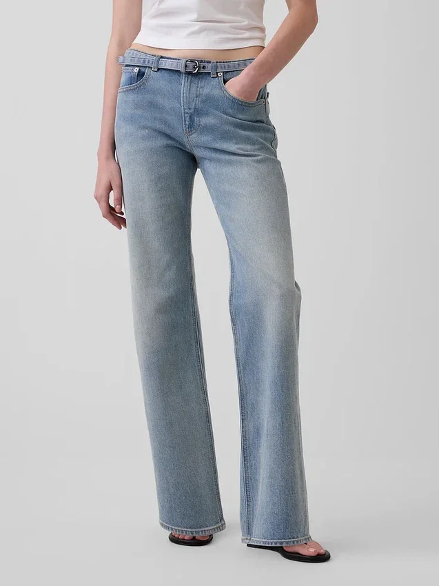Mid-rise Micro Riemen Relaxed Straight-Jeans