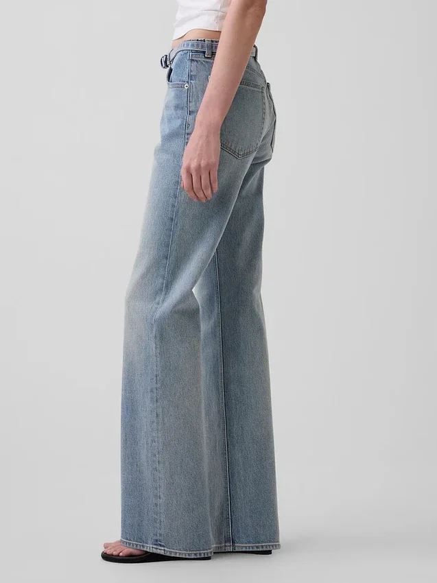 Mid-rise Micro Riemen Relaxed Straight-Jeans