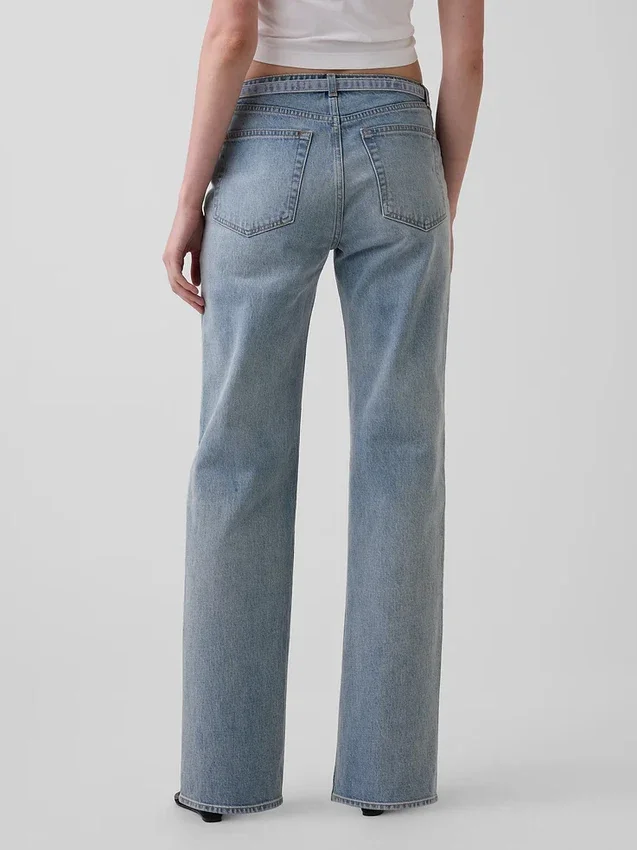 Mid-rise Micro Riemen Relaxed Straight-Jeans