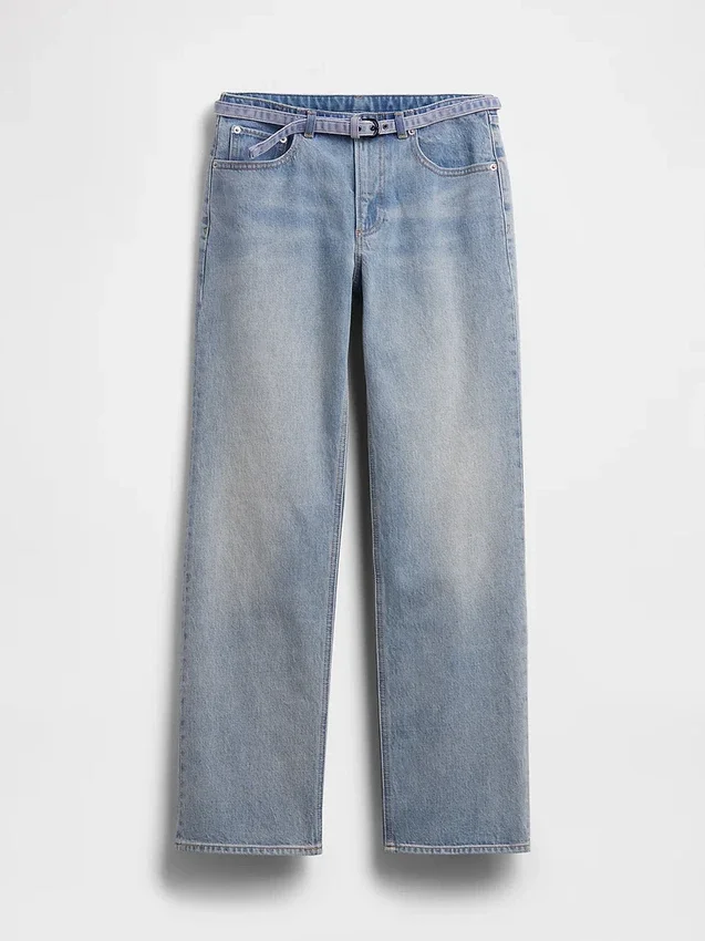 Mid-rise Micro Riemen Relaxed Straight-Jeans