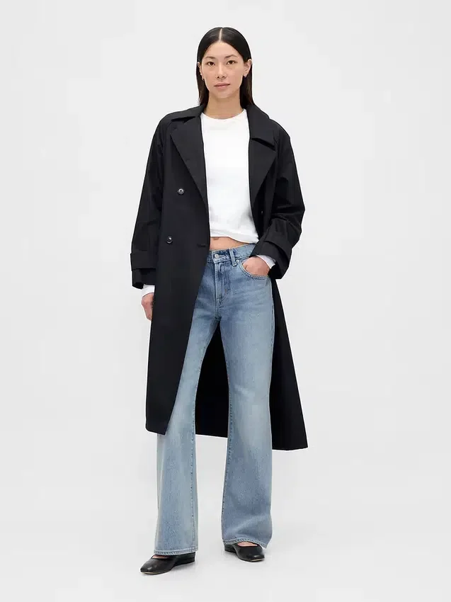 Mid-rise, stijve, relaxed flare-Jeans