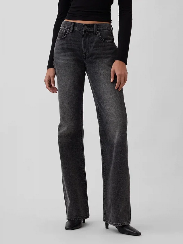 Mid-rise, stijve, relaxed flare-Jeans