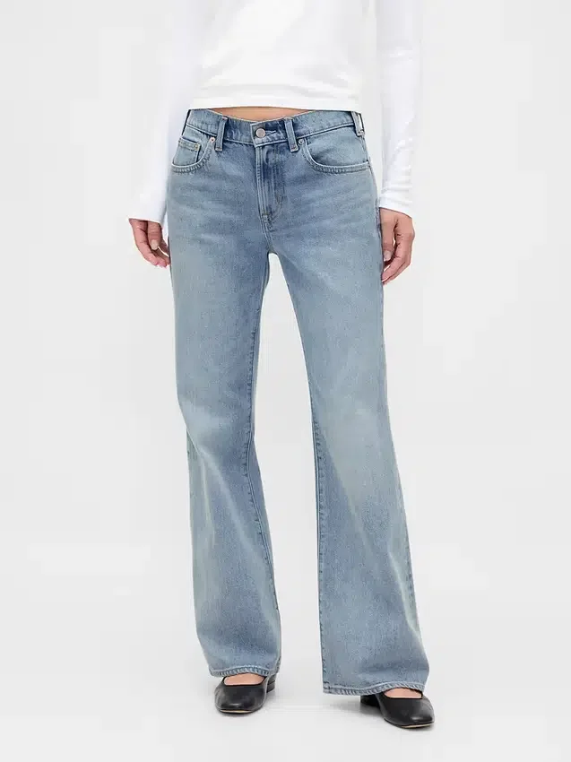 Mid-rise, stijve, relaxed flare-Jeans