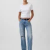 Mid-rise, stijve, relaxte rechte Jeans