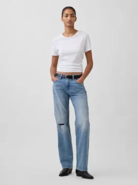Mid-rise, stijve, relaxte rechte Jeans
