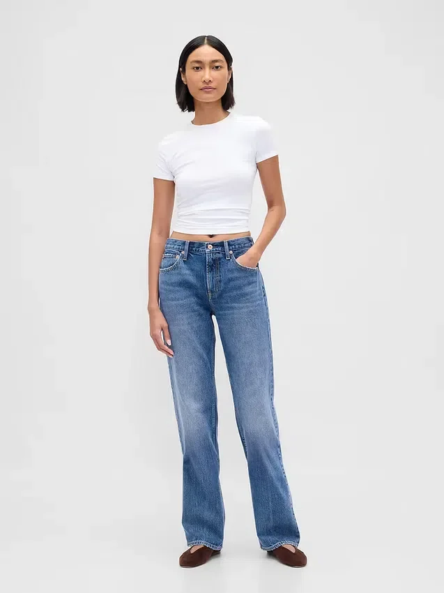 Mid-rise, stijve, relaxte rechte Jeans
