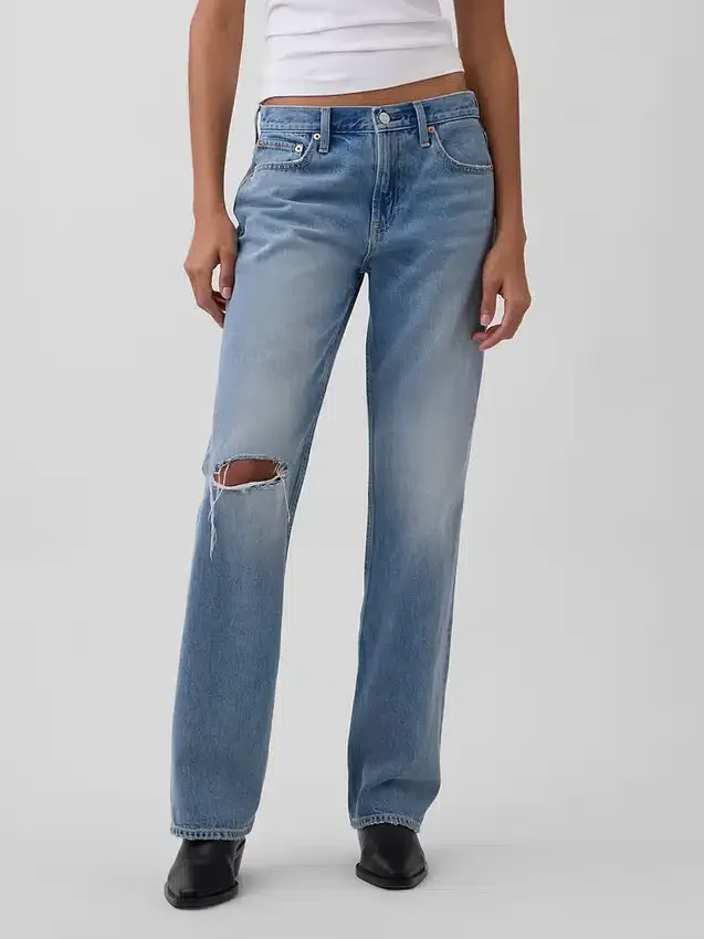 Mid-rise, stijve, relaxte rechte Jeans