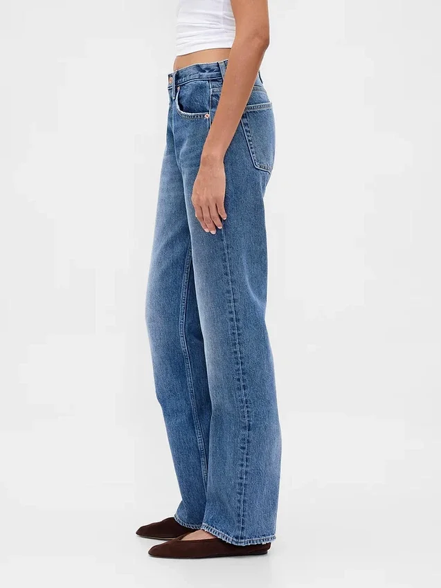 Mid-rise, stijve, relaxte rechte Jeans