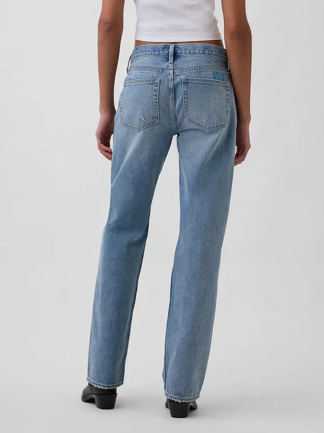Mid-rise, stijve, relaxte rechte Jeans