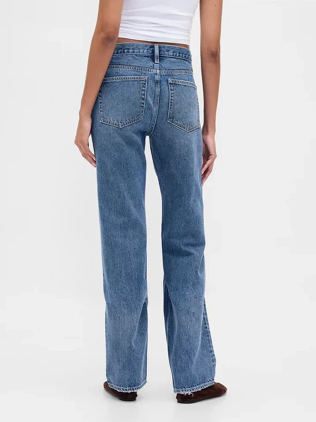 Mid-rise, stijve, relaxte rechte Jeans
