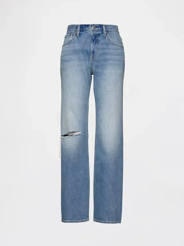 Mid-rise, stijve, relaxte rechte Jeans